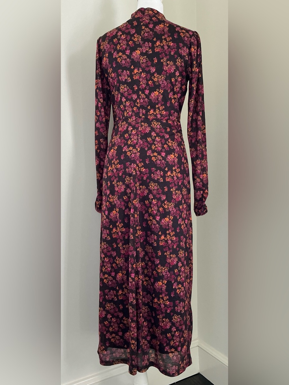 Oliver Bonas - Blurred Floral Print Pink Mesh Midi Dress - Picture 3 of 9
